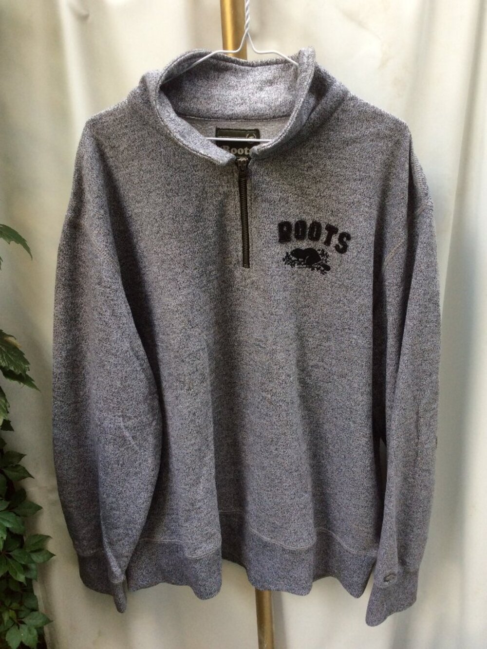 Roots Grey Salt and Pepper Fleece Quarter Zip Sweatshirt XXL